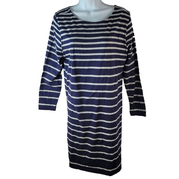 Soft Surroundings Striped Jersey Dress Blue Gray Size Petite Large Long Sleeve - Picture 1 of 11